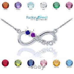 14K White Gold Infinity #1MOM Necklace Two CZ Birthstones May June July August